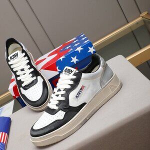 Autry Medalist Leather Low Distressed White Black Silver Sneakers